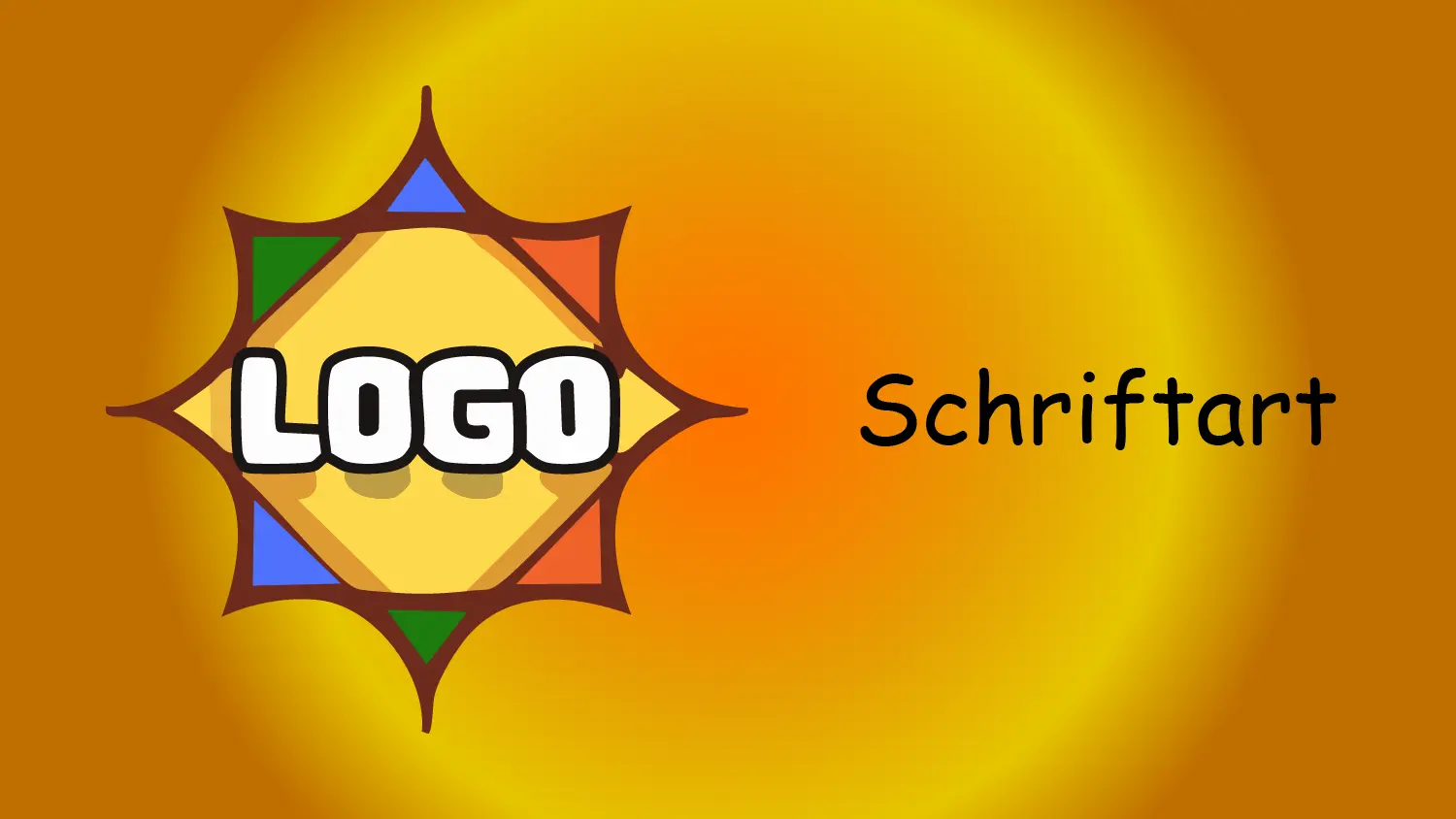 unprofessionelles Logo, bunter Hintergrund, unprofessionelle Schrift